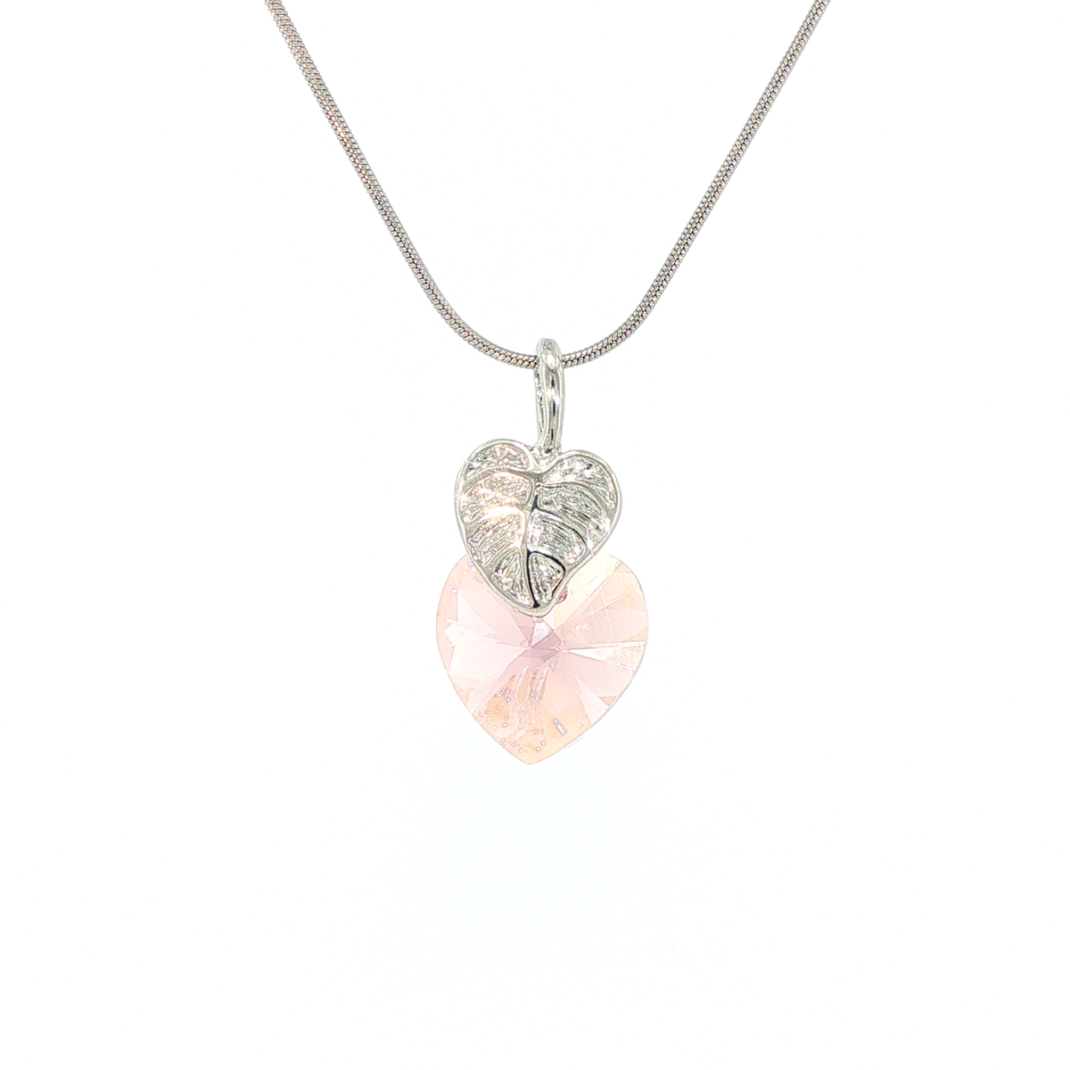 Swarovski Crystal Light Pink Heart and Leaf Pendant