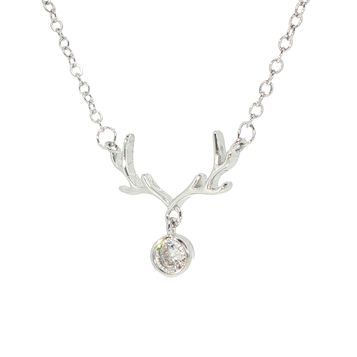 Antler Motif Clear Cubic Zirconia Necklace