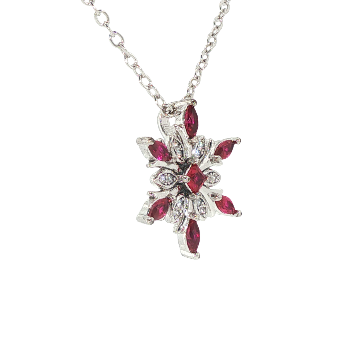Ruby Cubic Zirconia Snowflake Pendant