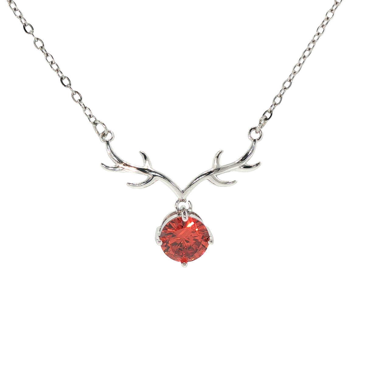 Antler Motif Red Cubic Zirconia Necklace