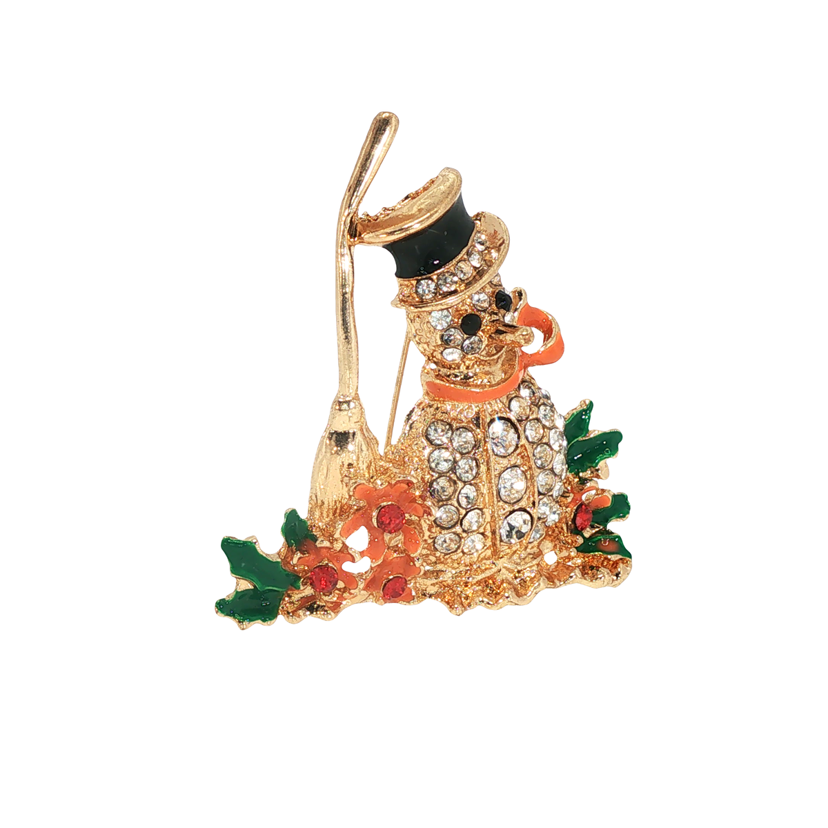 Crystal and Enamel Snowman Brooch