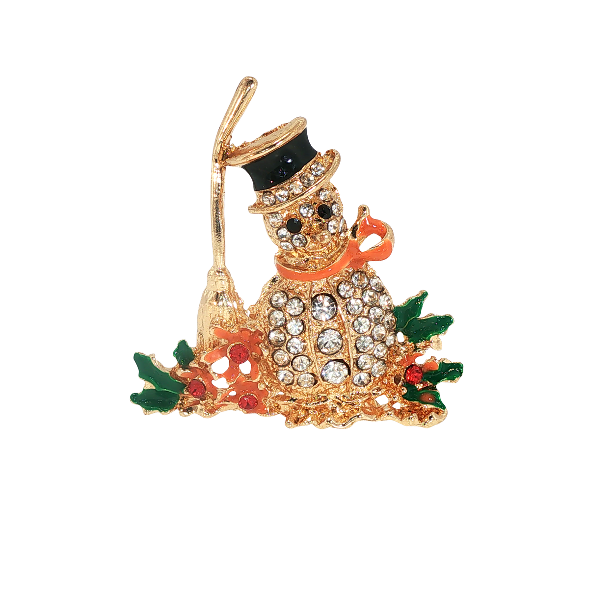 Crystal and Enamel Snowman Brooch