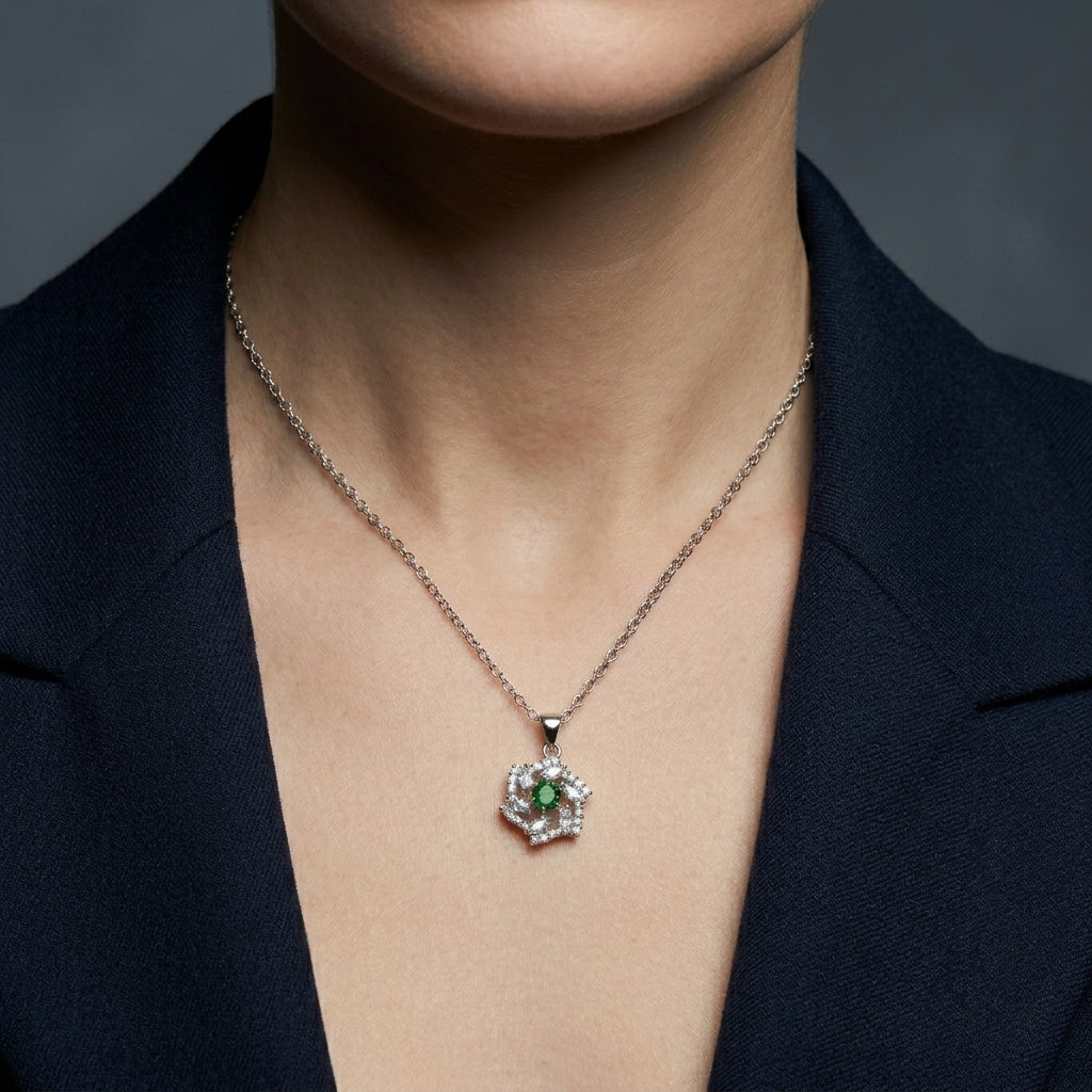 Pave Green Flower Pendant