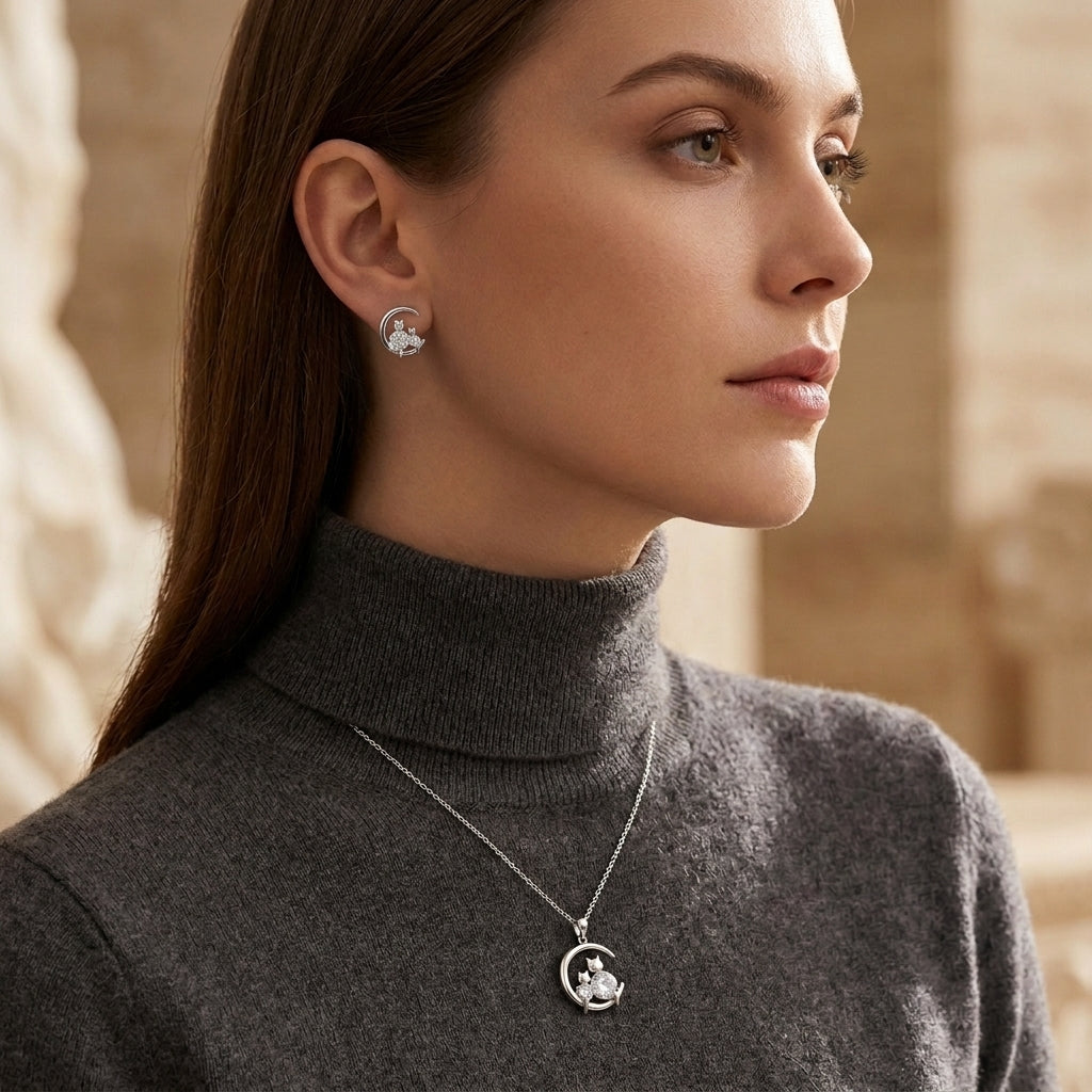 Sterling Silver Cat Stud Earrings