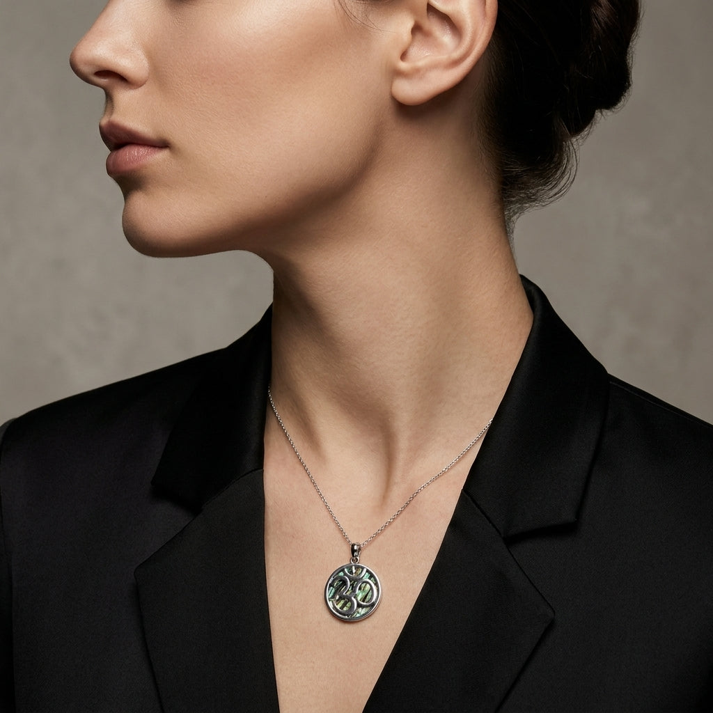 Paua Shell Round Symbol Disc Pendant
