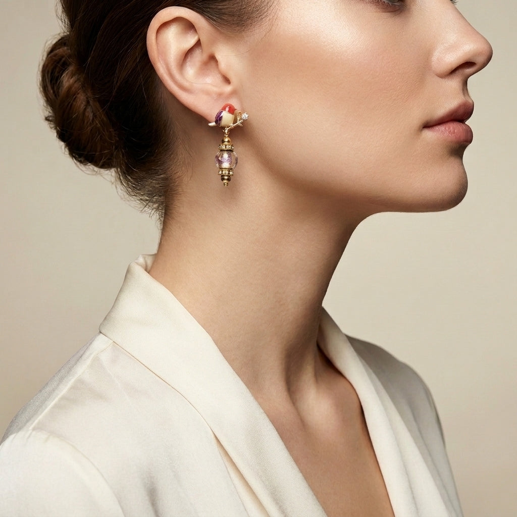 Robin Stud Earrings with Murano Glass