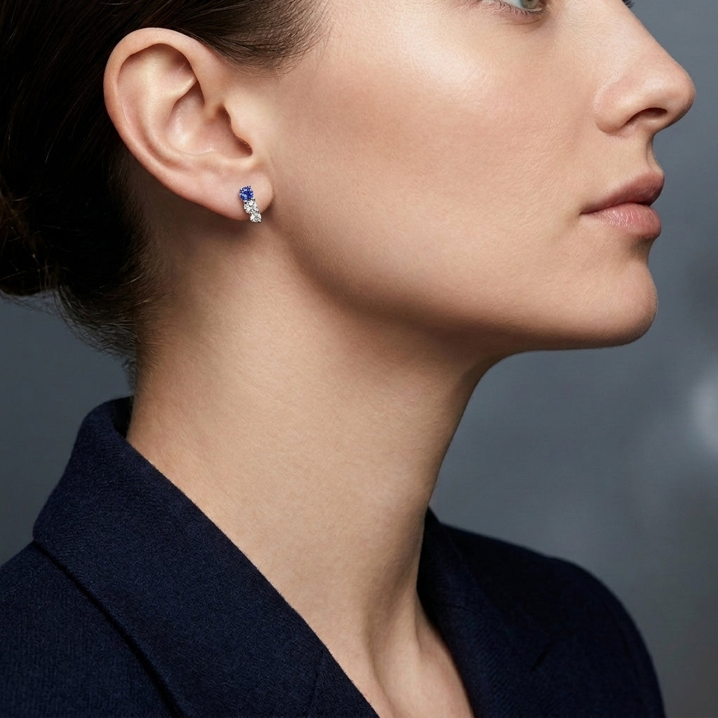 Sterling Silver Blue Round Stud Earrings
