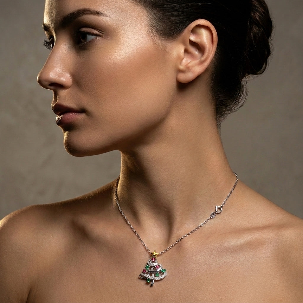 Christmas Tree Pendant with Cubic Zirconia