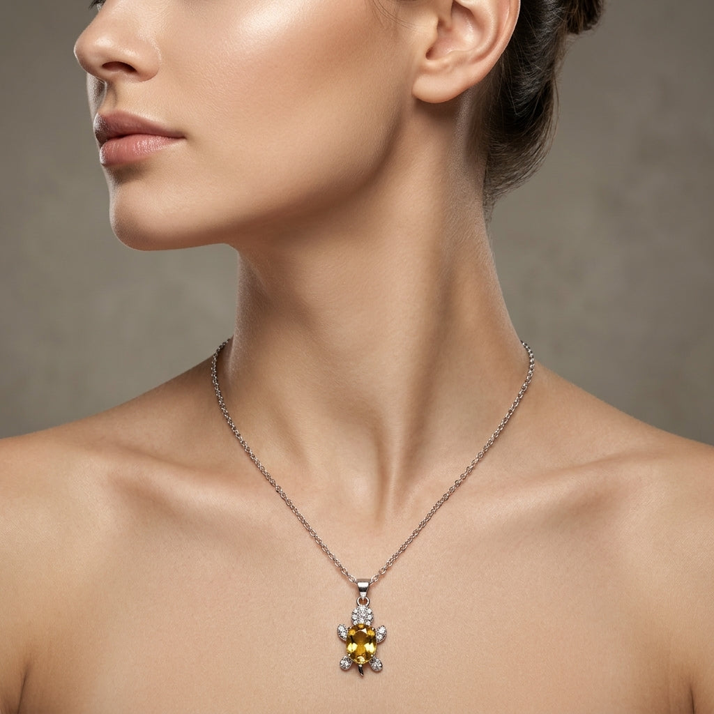 Yellow Crystal Turtle Pendant