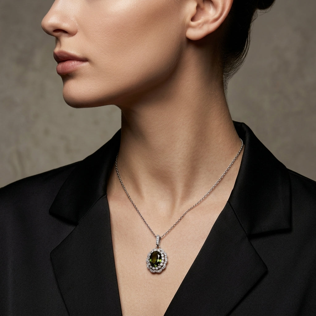 Zircon Crystal Lantana Pendant with Peridot