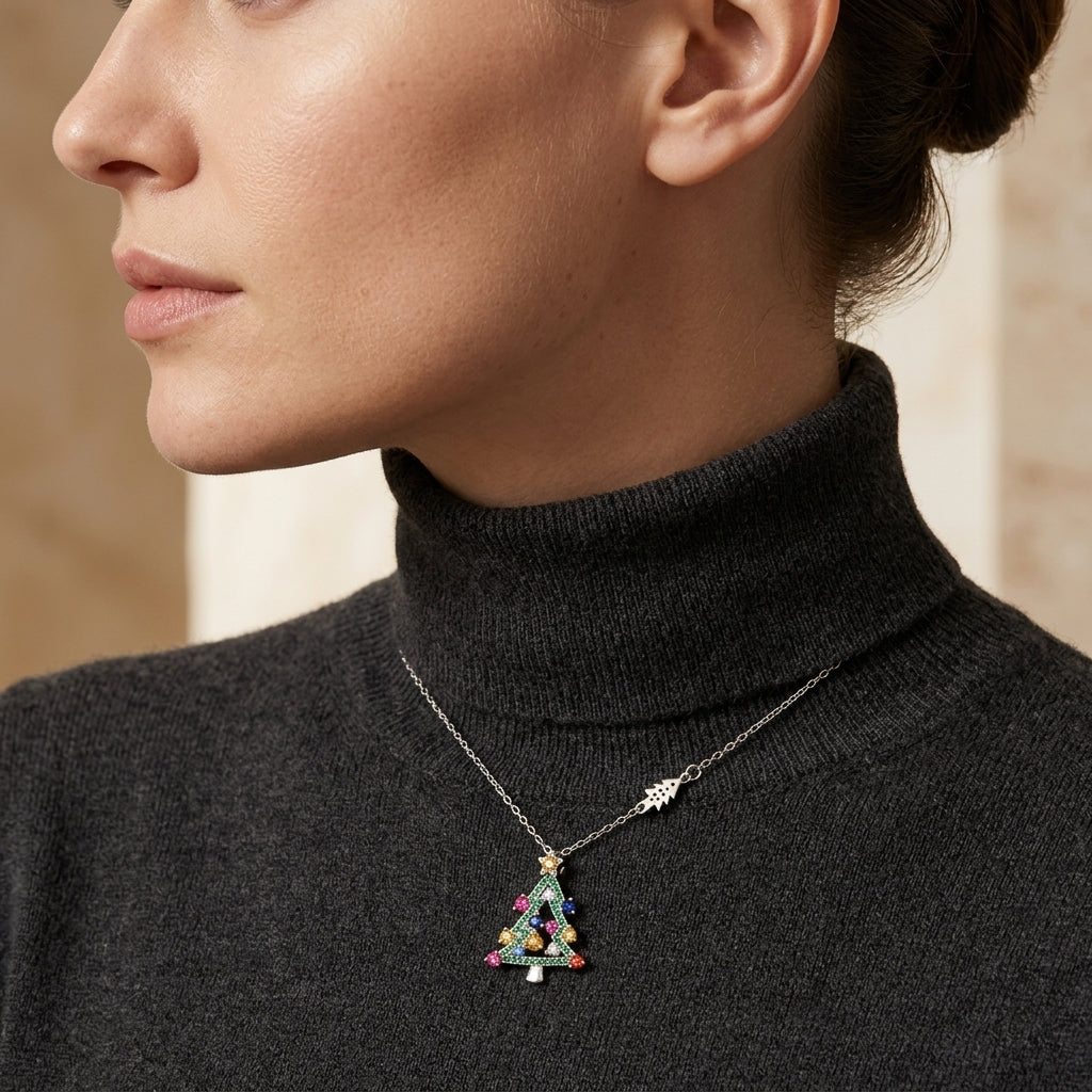 Multi-Stone Christmas Tree Pendant
