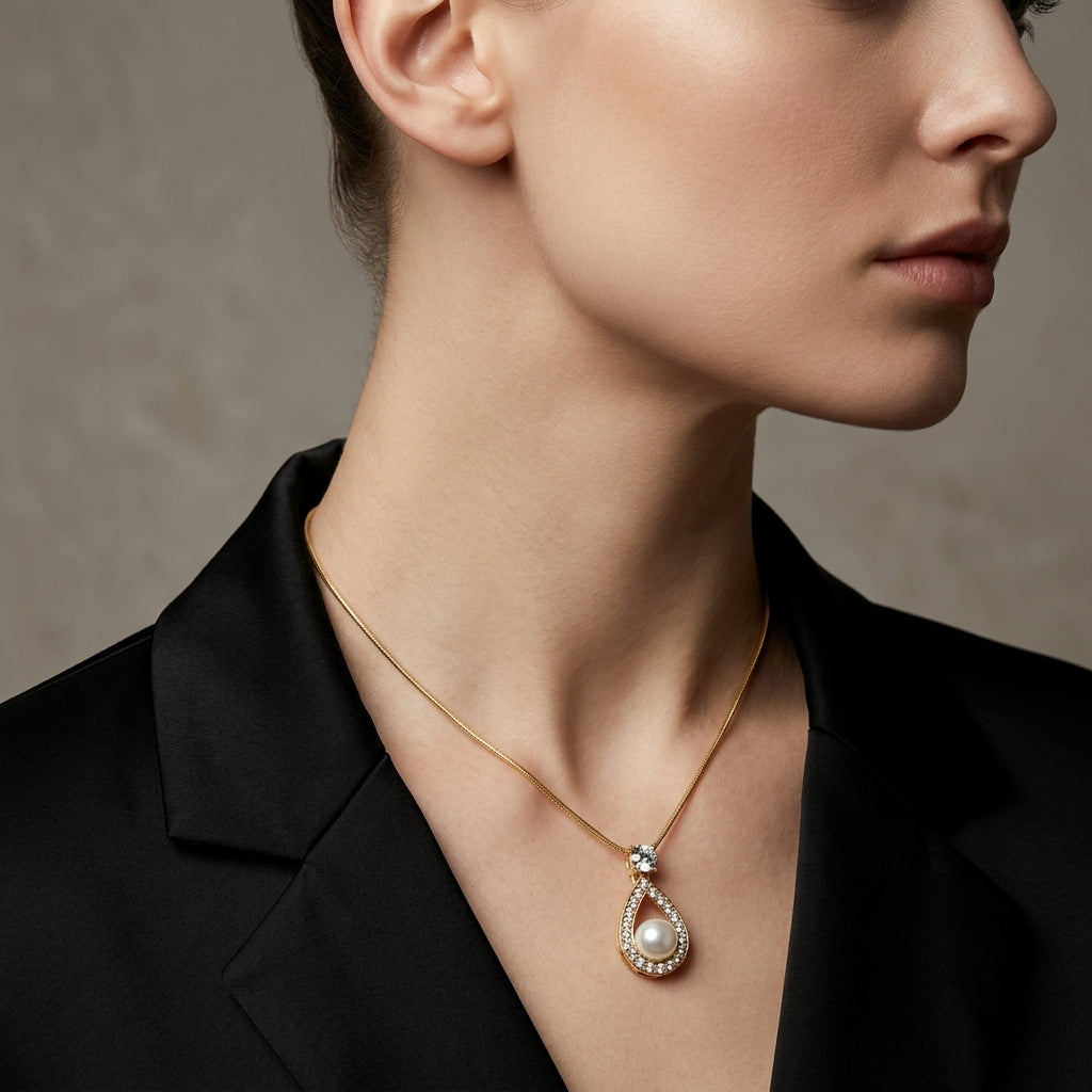 Pearl and Swarovski Crystal Teardrop Pendant