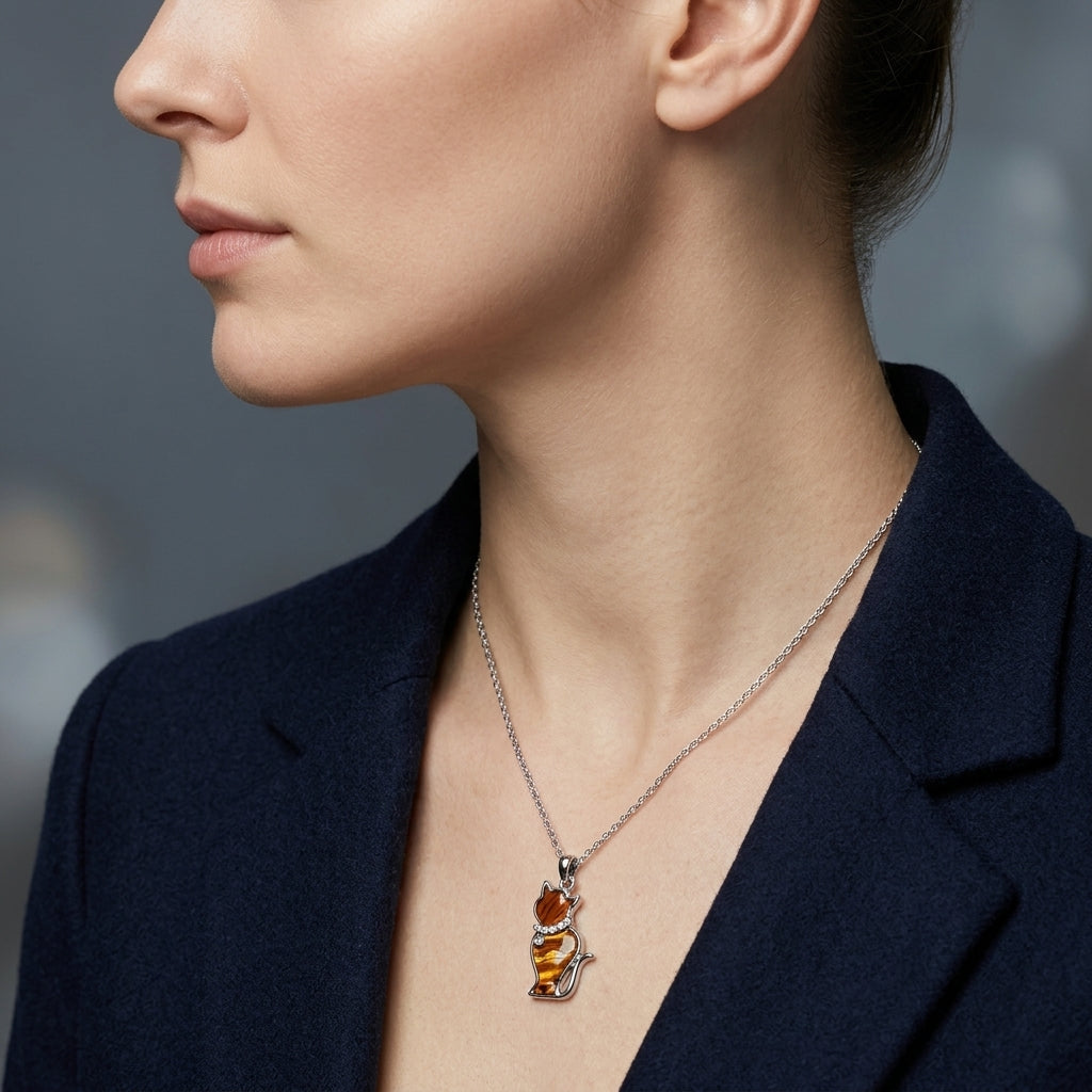 Orange Paua shell Cat Pendant
