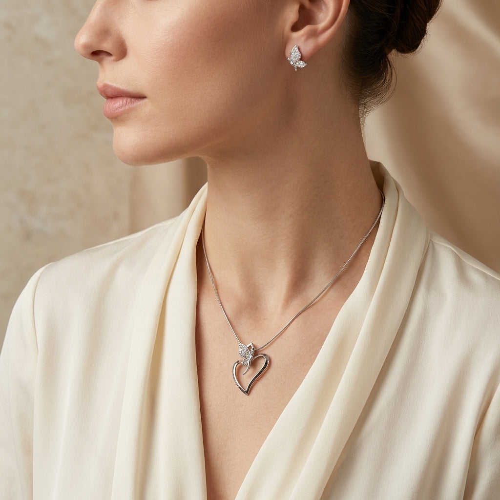 Butterfly Heart Pendant Necklace