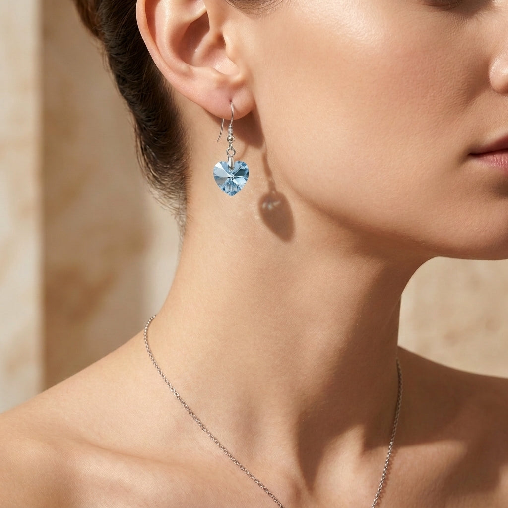 Swarovski Crystal Light Blue Heart Earrings