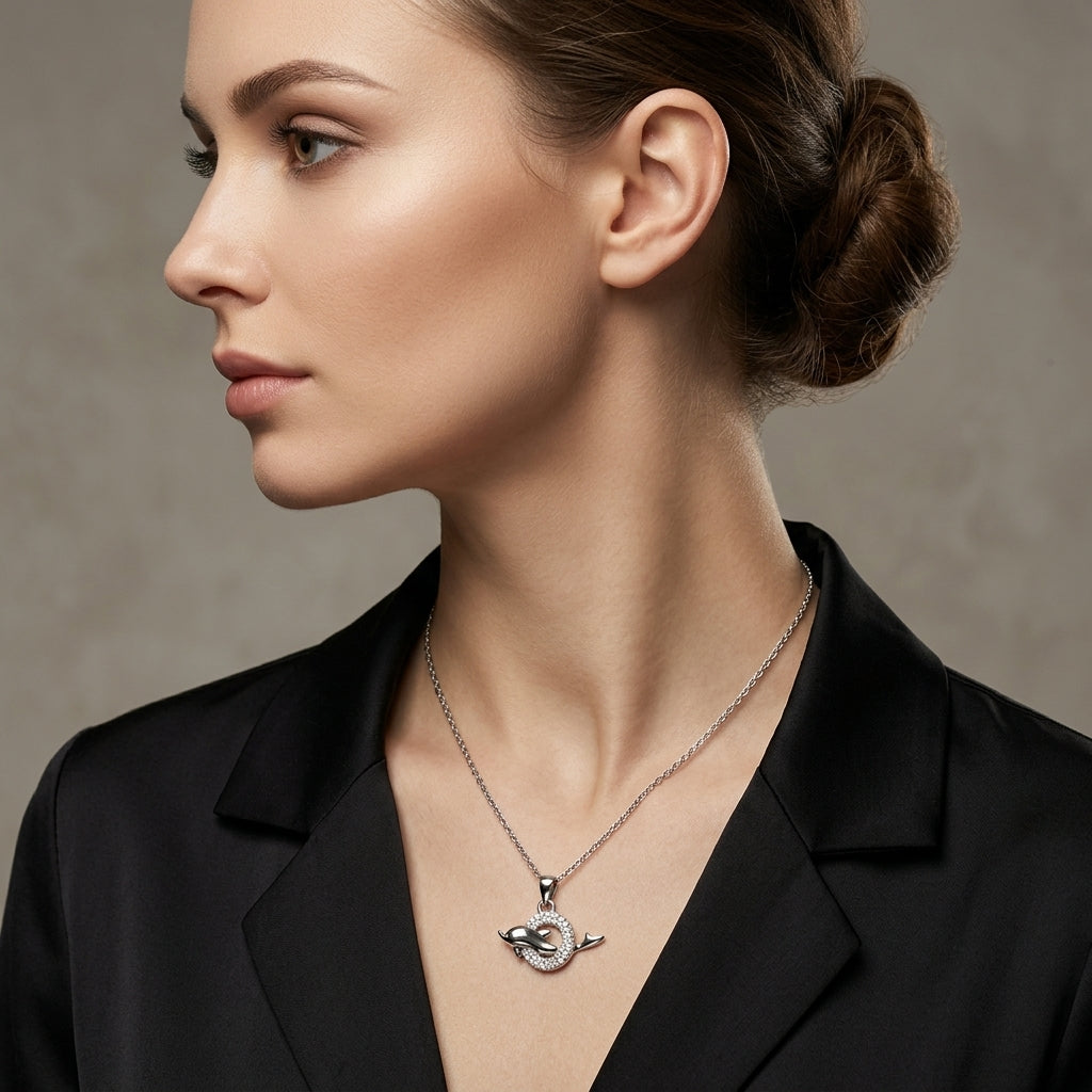 Dolphin Sparkle Circle Pendant