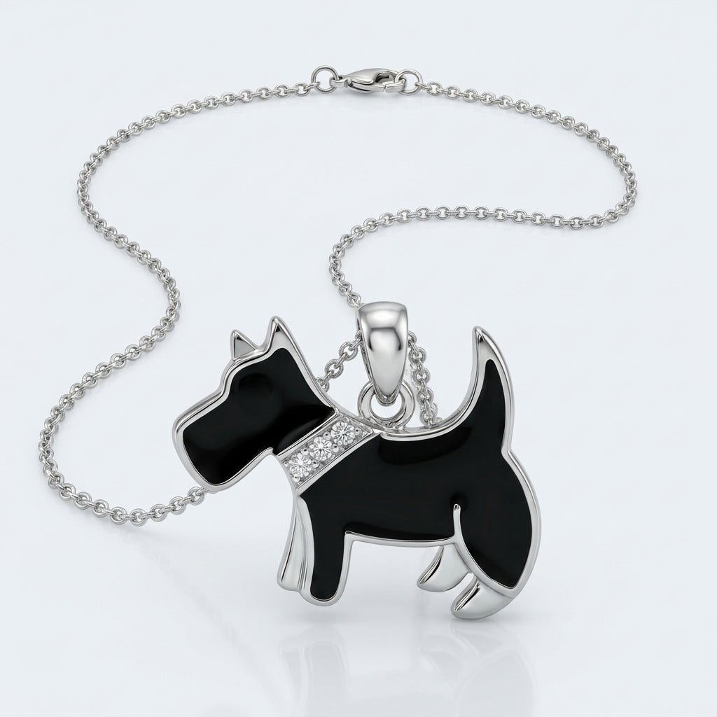 Black Scottie Dog with Crystal Collar Pendant