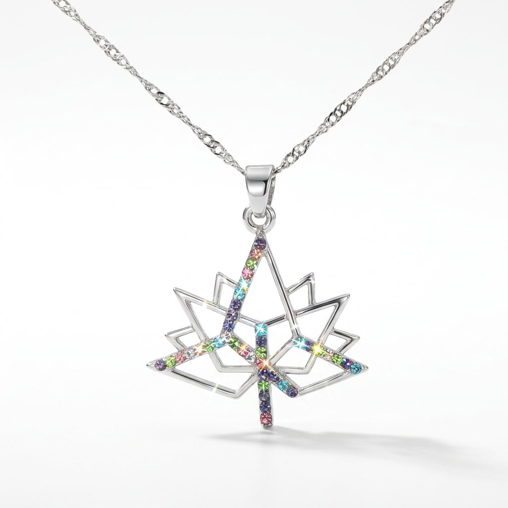 Multi-Color Cubic Zirconia Maple Leaf Pendant