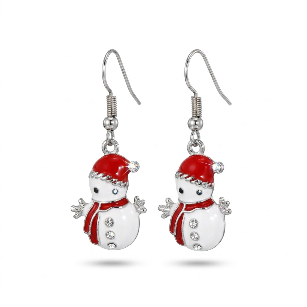 Snowman Hook Earrings with Cubic Zirconia
