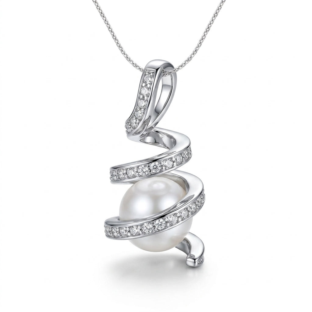 Spiral Pearl and Cubic Zirconia Pendant
