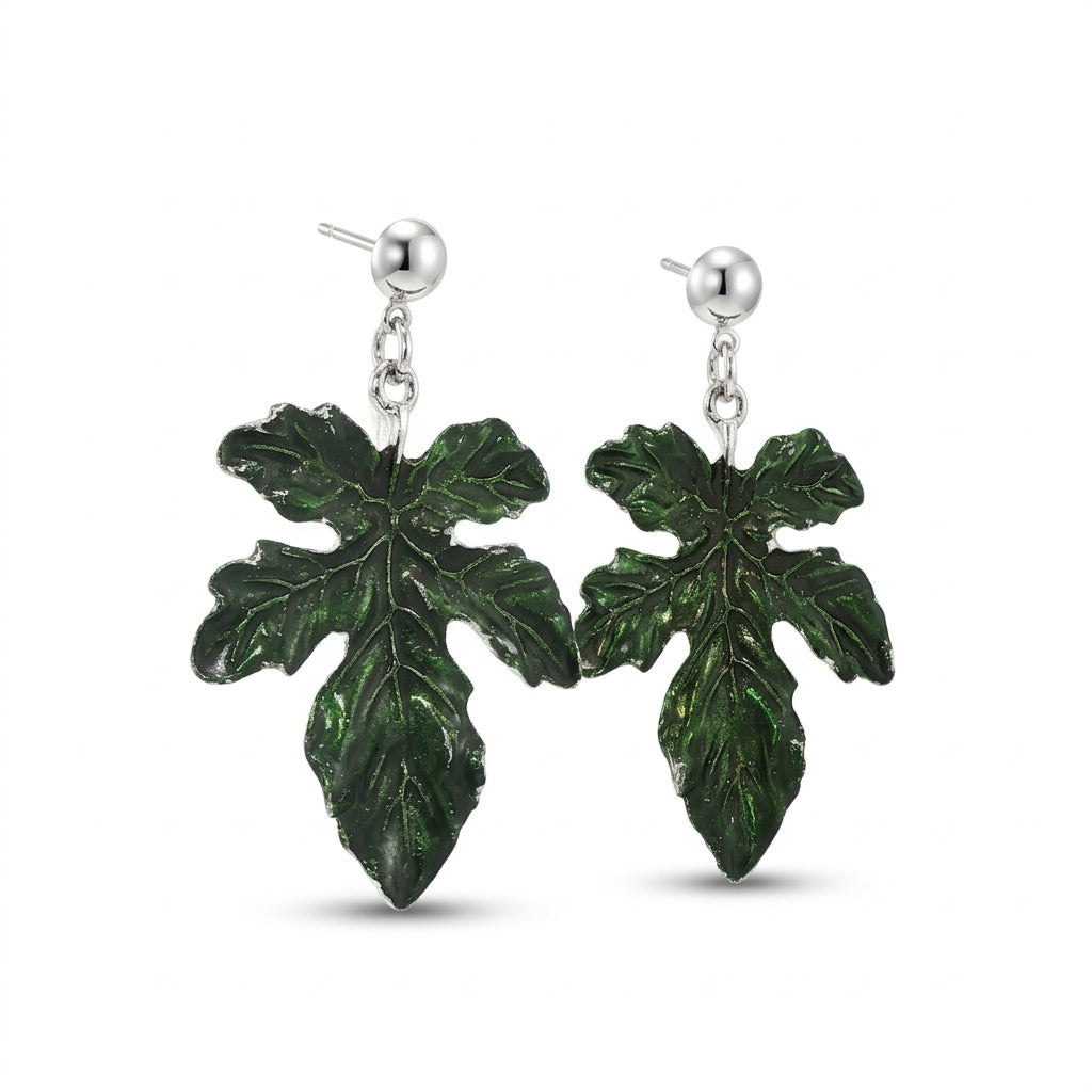 Green Leaf Motif Stud Earrings