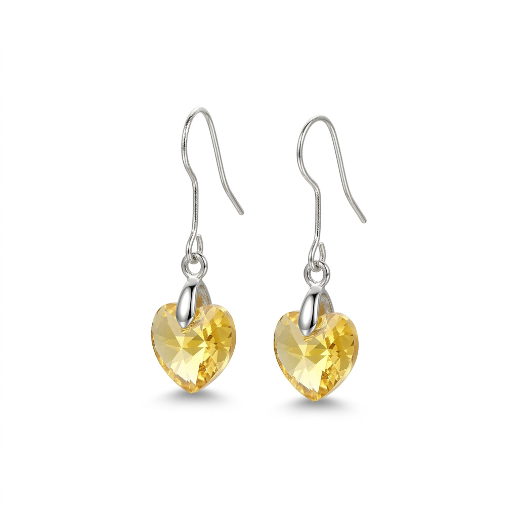 Swarovski Crystal Yellow Heart Hook Earrings