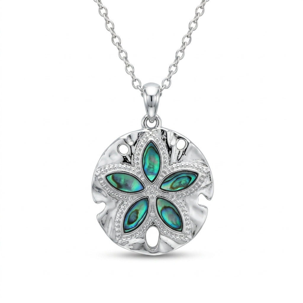 Flower Disc Green Paua Shell Pendant