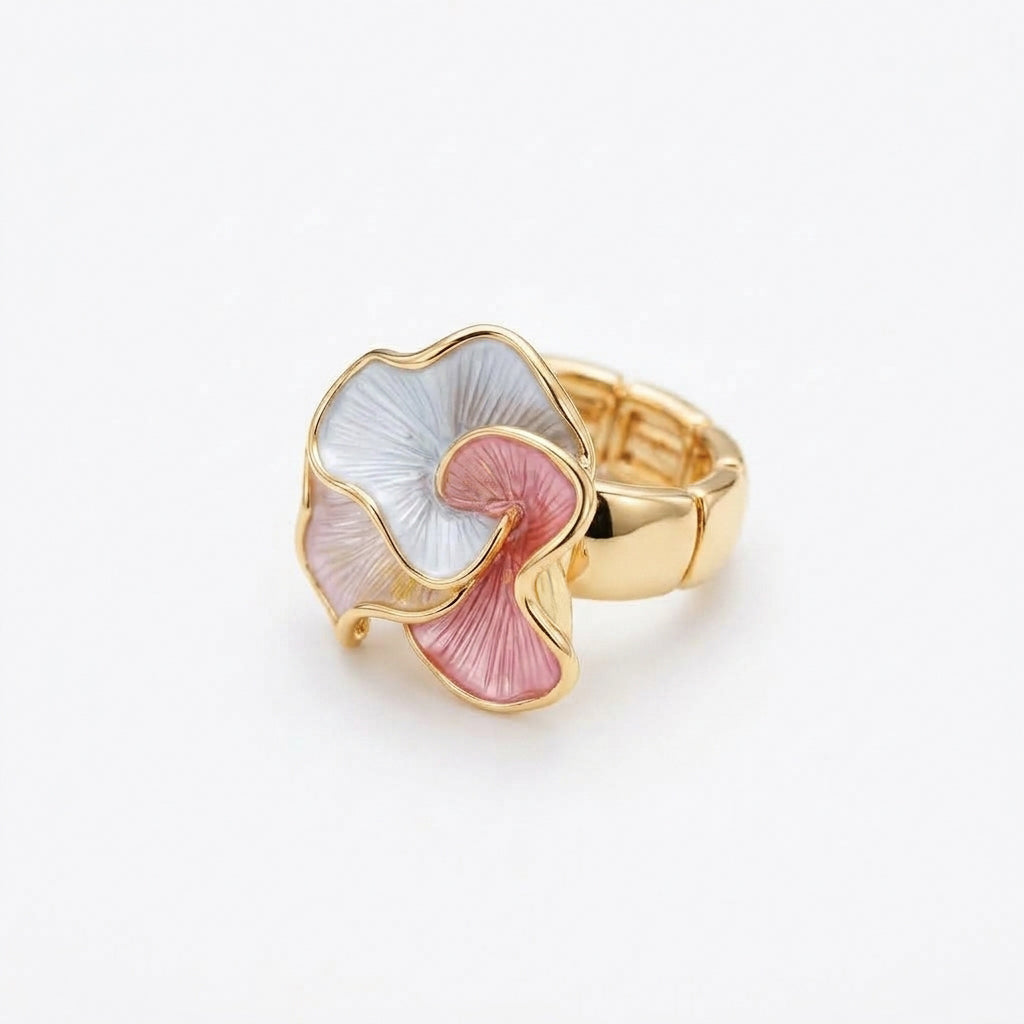 Tri-Petal Floral Stretch Ring - Pastel Tones