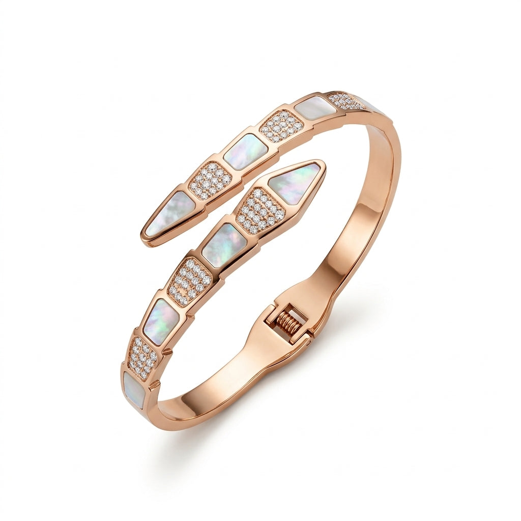 Mother of Pearl Snake Bangle Rose Gold