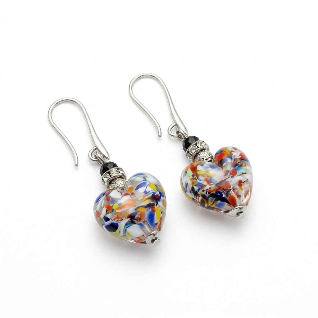 Multi Swirl Murano Heart Hook Earrings