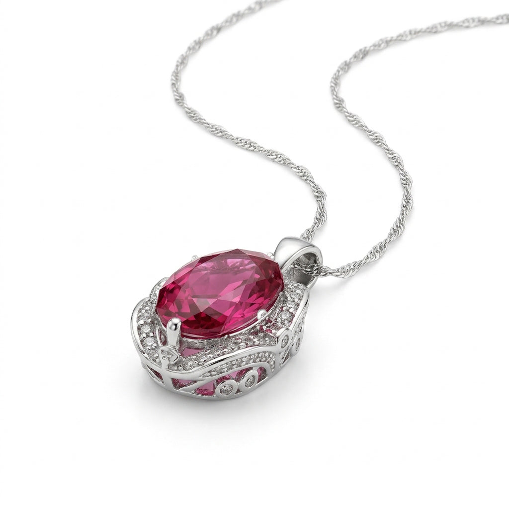 Oval Diadem Fuchsia CZ Pendant