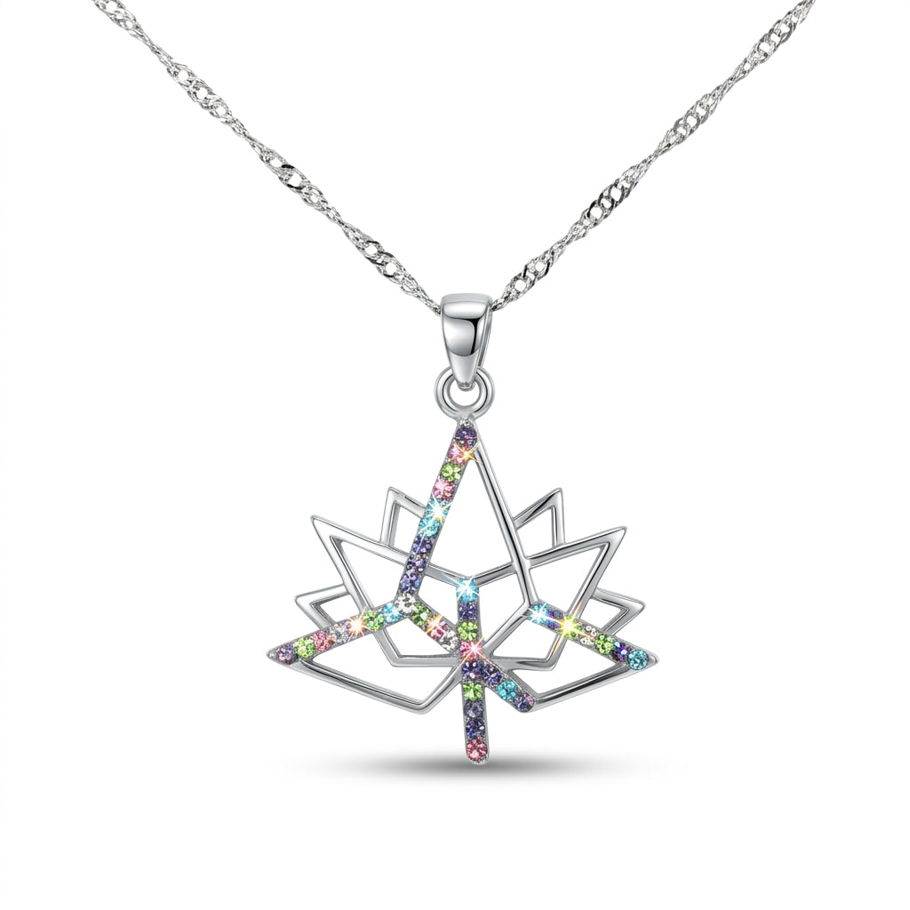 Multi-Color Cubic Zirconia Maple Leaf Pendant