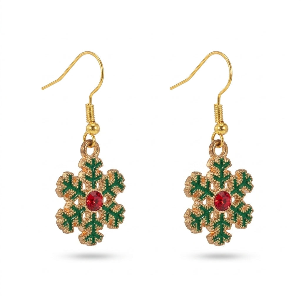 Red Cubic Zirconia Snowflake Hook Earrings