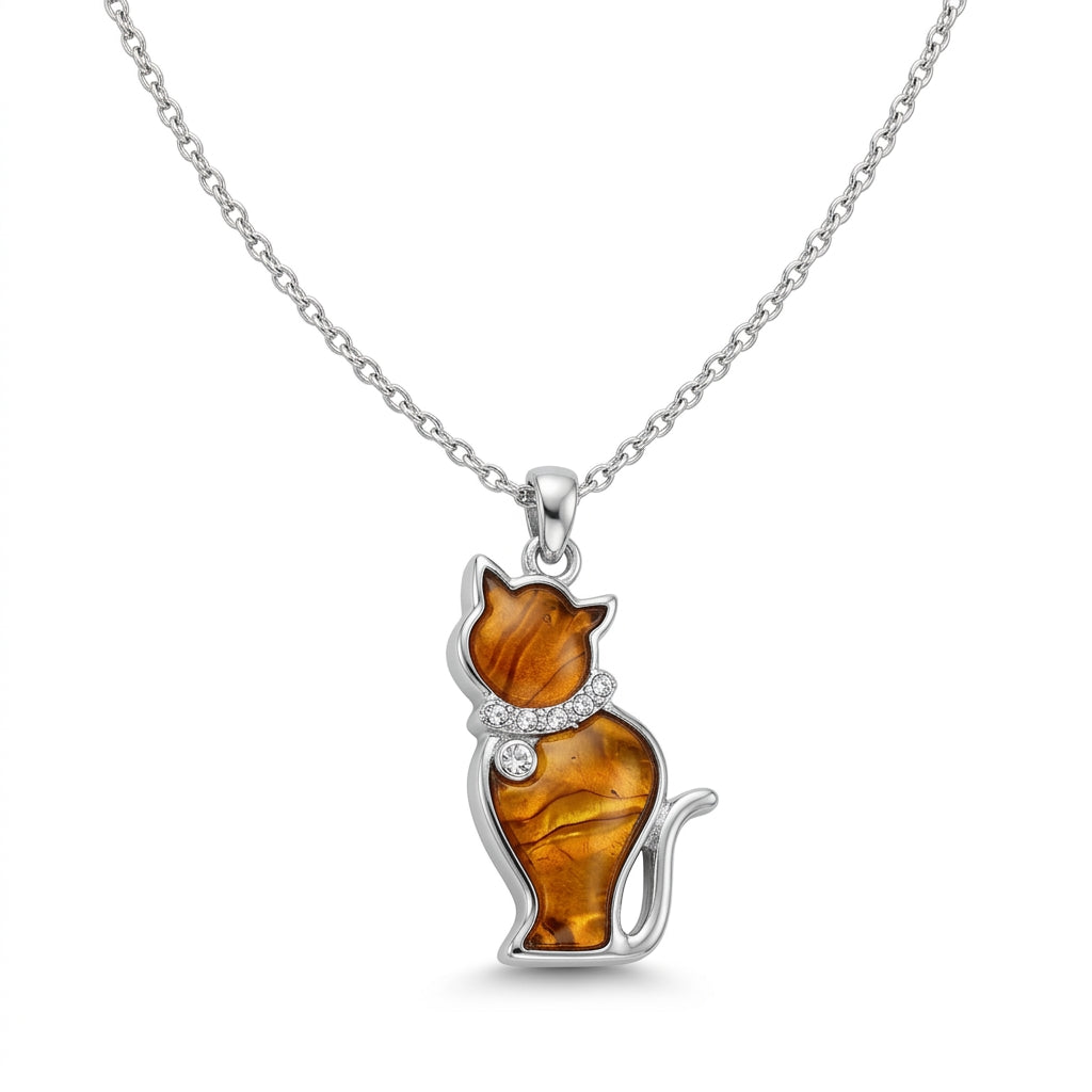 Orange Paua shell Cat Pendant