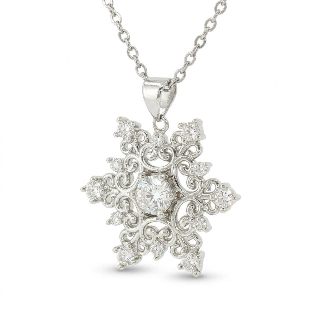 Cubic Zirconia Snowflake Filigree Pendant