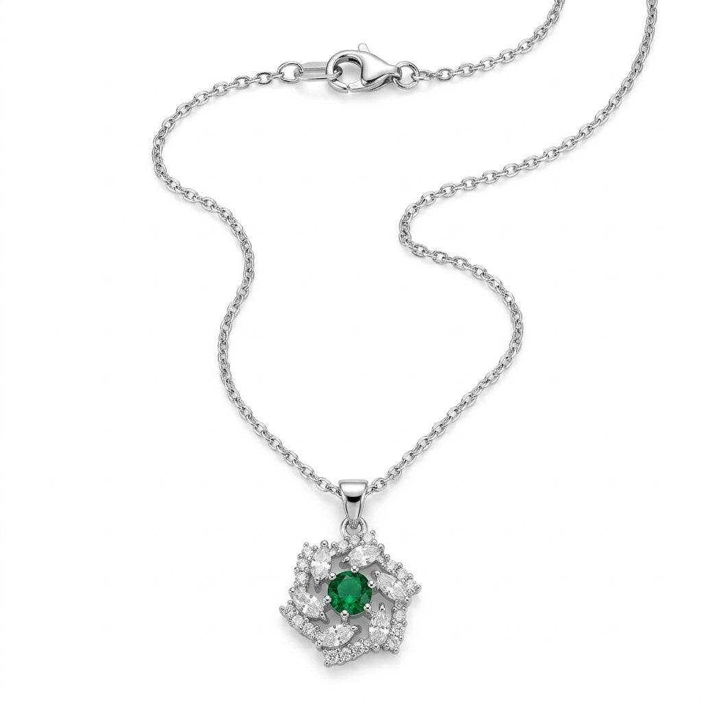 Pave Green Flower Pendant