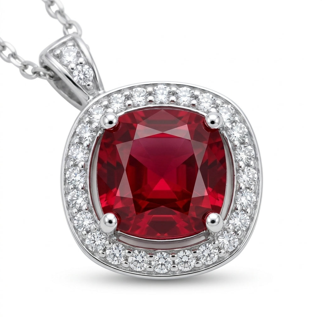 Zircon Crystal Red Offset Square Pendant