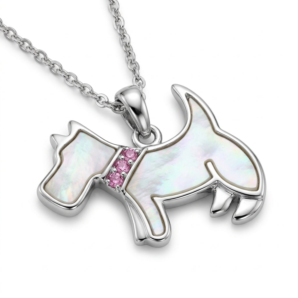 Mother of Pearl Westie with Diamante Collar Pendant