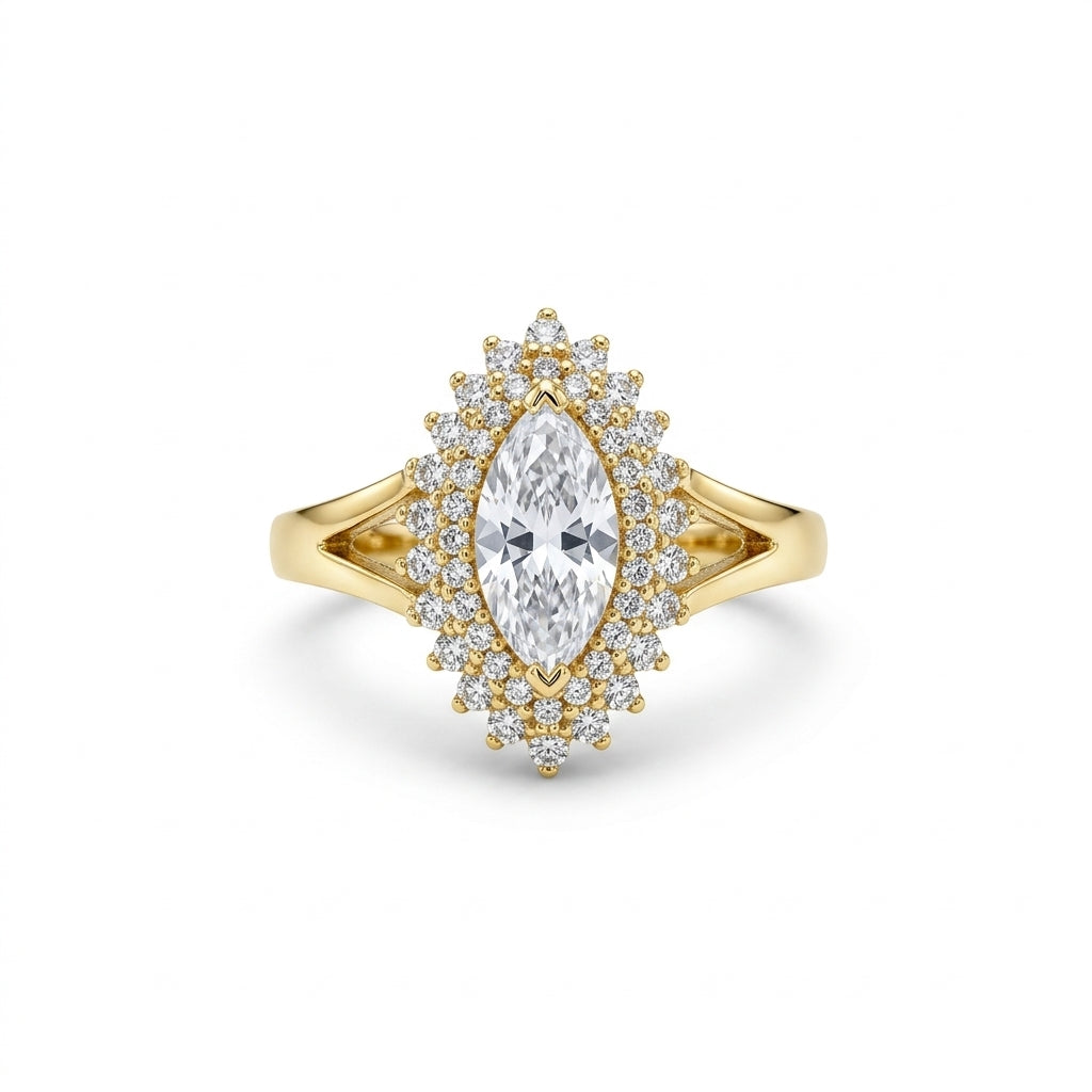 Marquise Gold Plated Adjustable Cocktail Ring