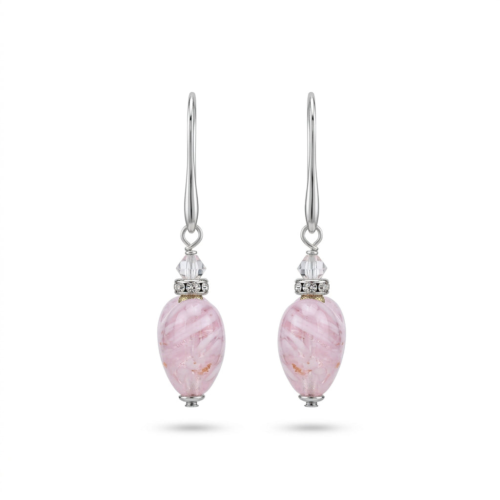 Rose Murano Glass Heart Hook Earrings