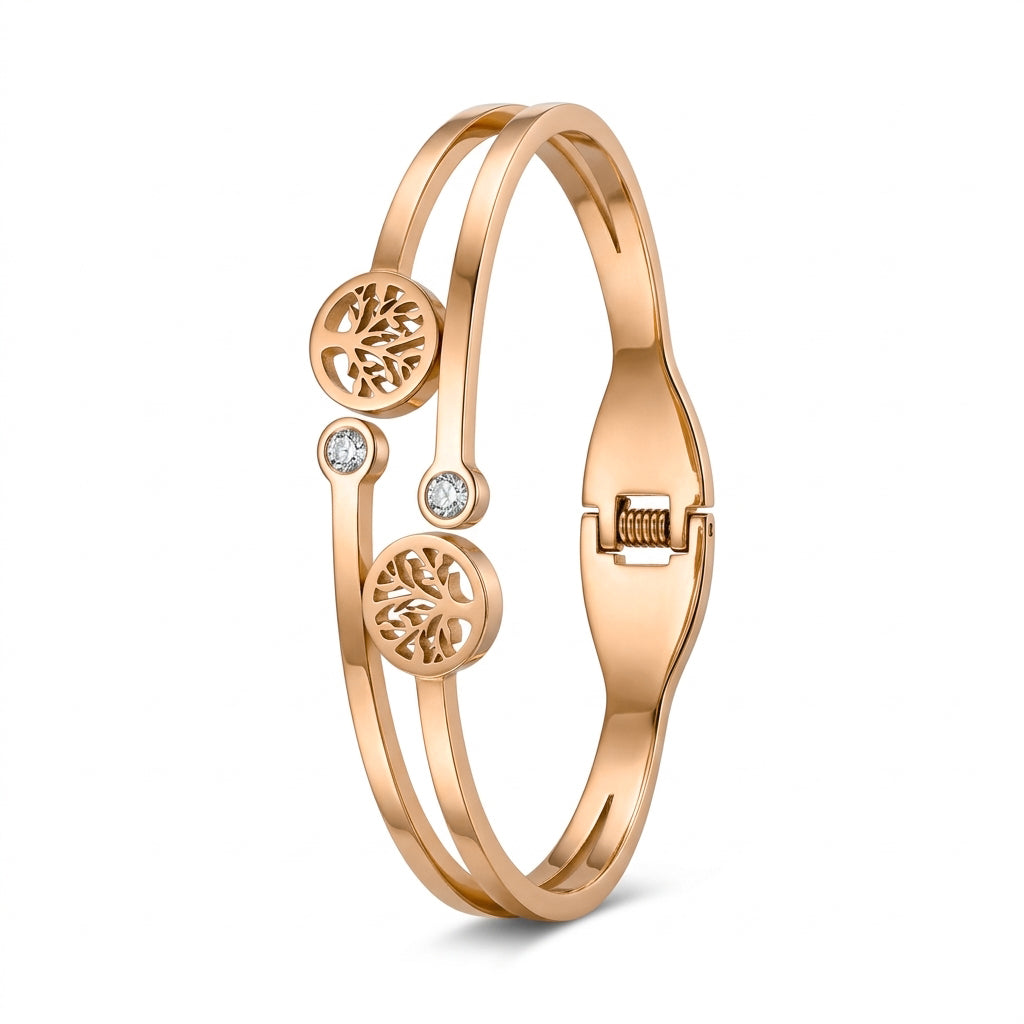 Duo Tree of Life Hinged Bangle Rose Gold