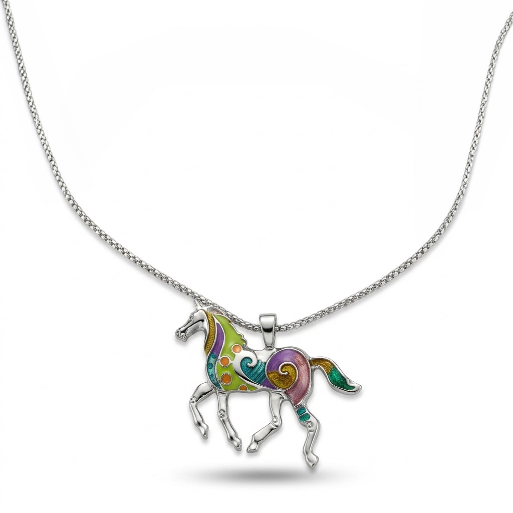 Horse Pendant – Equestrian Charm Necklace - Silver