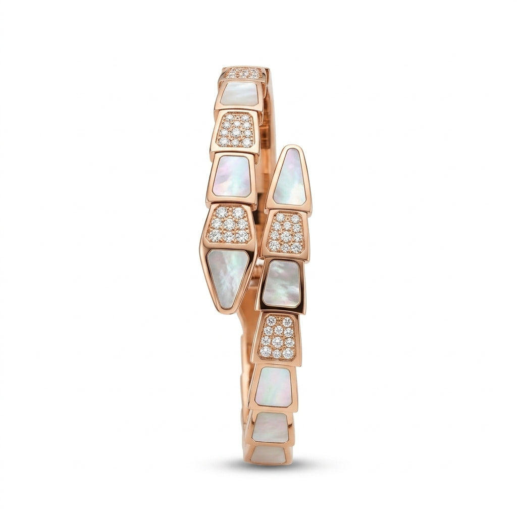 Mother of Pearl Snake Bangle Rose Gold