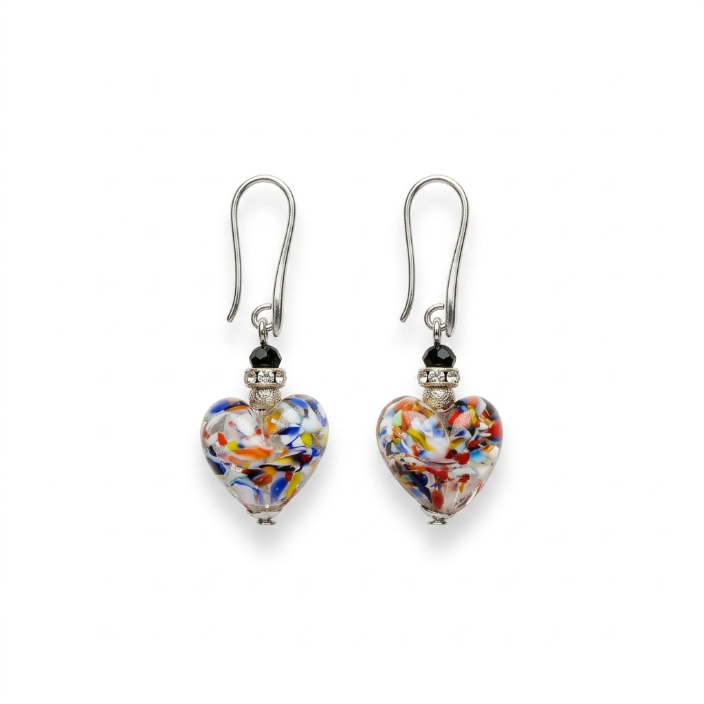 Multi Swirl Murano Heart Hook Earrings