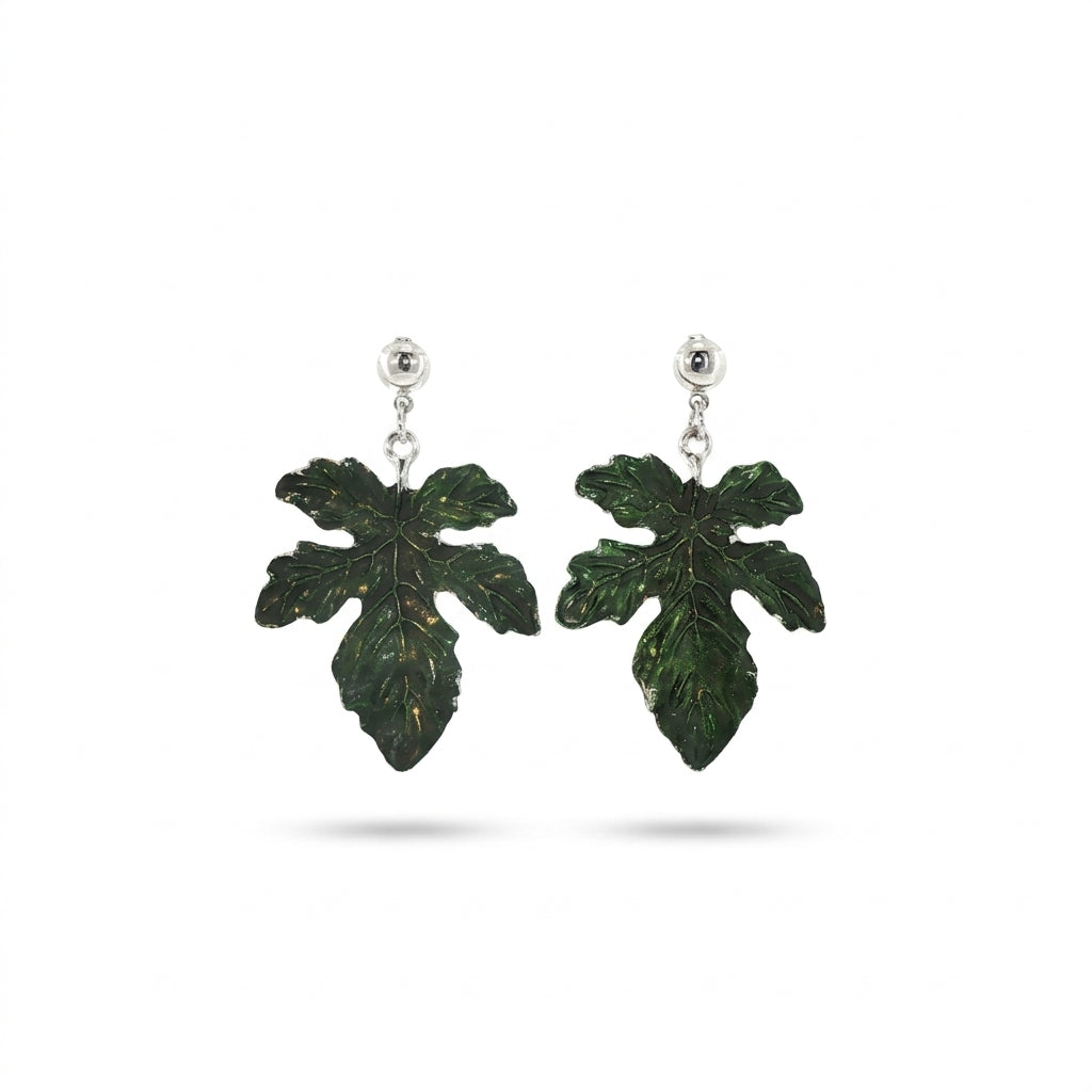 Green Leaf Motif Stud Earrings