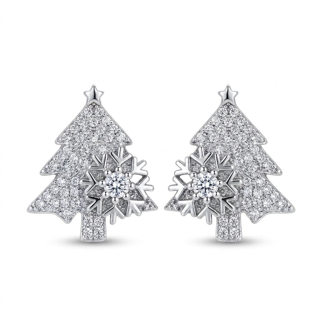 Pavé Cubic Zirconia Christmas Tree Stud Earrings