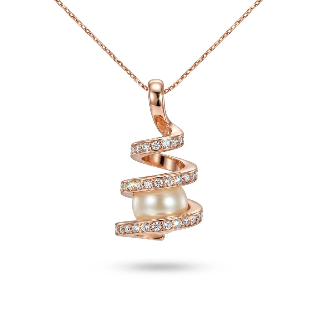 Rose Gold Plated Spiral Pearl Pendant