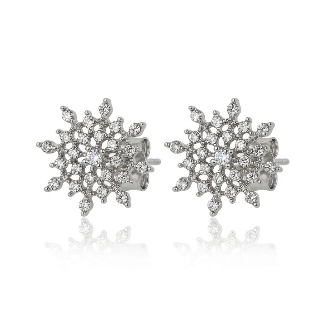 Cubic Zirconia Snowflake Cluster Stud Earrings