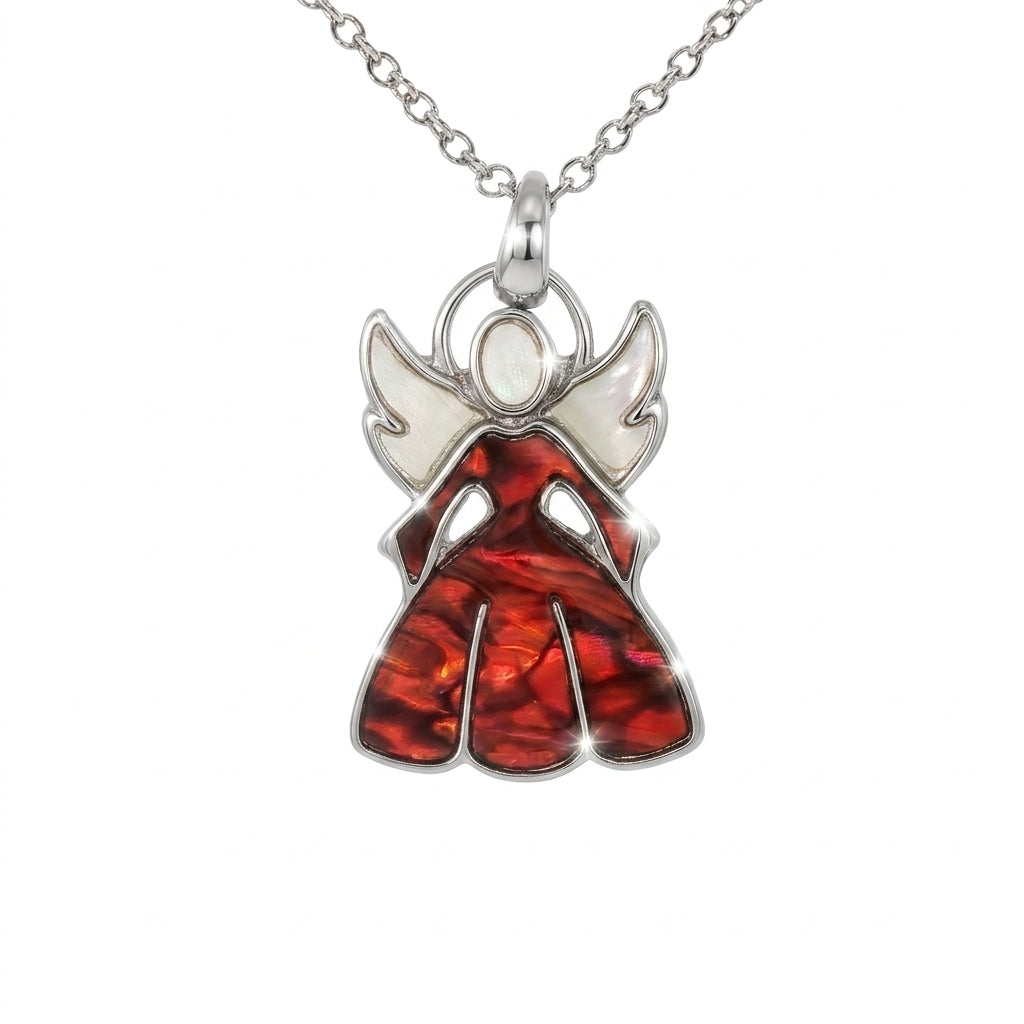 White and Red Enamel Angel Pendant