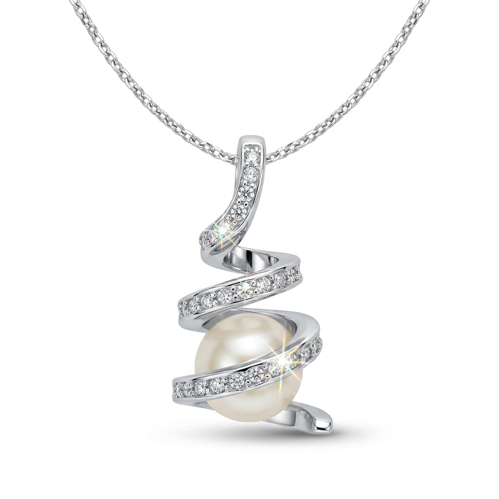 Spiral Pearl and Cubic Zirconia Pendant